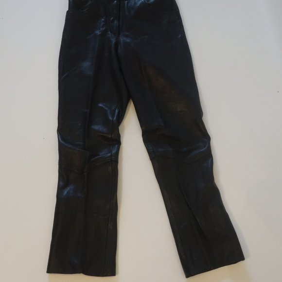 Womens Perellel Black Flat Front Leather Pants 6 * - Picture 4 of 13